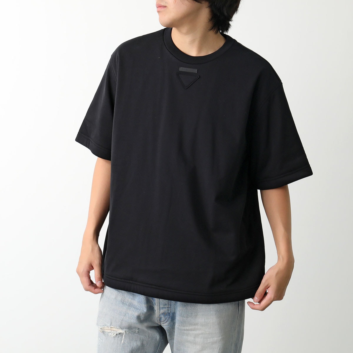 PRADA プラダ Tシャツ 135713 240 メンズ 半袖 中綿入り カットソー トライアングル ロゴT クルーネック オーバーサイズ F0002/NERO