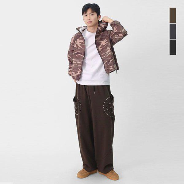 男女共用裏起毛カタツムリスタッドワイドパンツSHXP001