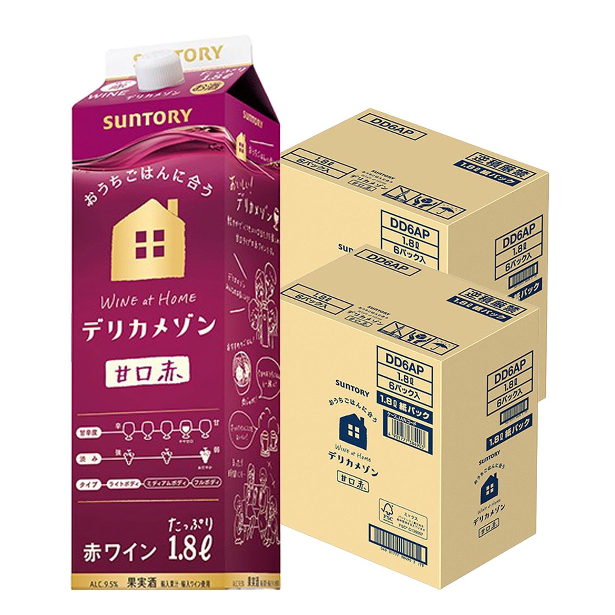【送料無料】サントリー デリカメゾン 甘口 赤 1800ml 1.8L 12本 パック 【北海道東北四国九州沖縄県は必ず送料がかかります】