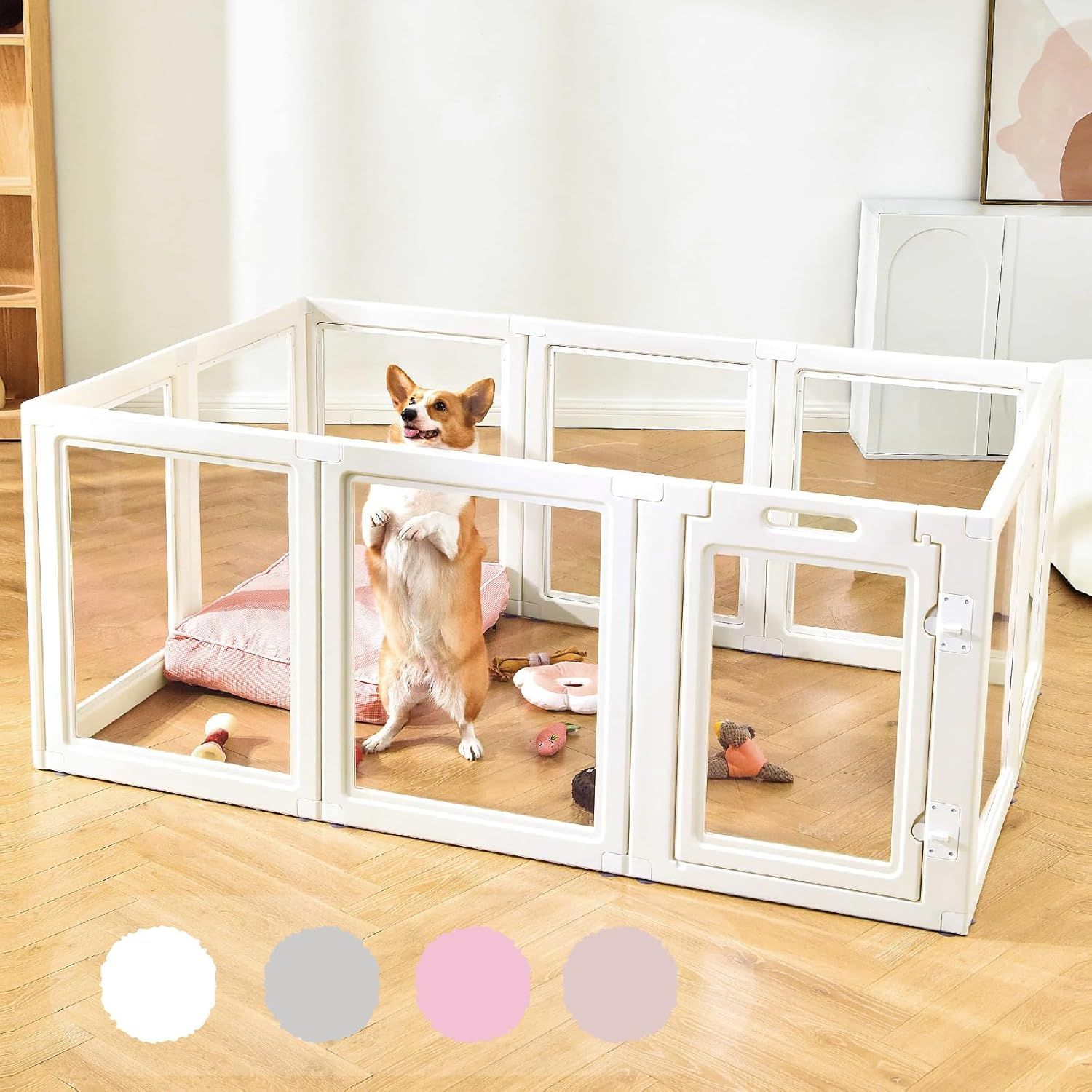 ペットサークル 犬 サークル 室内 透明 ドア付き 滑り止め 犬 ケージ ゲージ クリア 透明 丈夫 傷つきにくい 工具不要 組立て簡単 おしゃれ ウサギ サークル クリアサークル