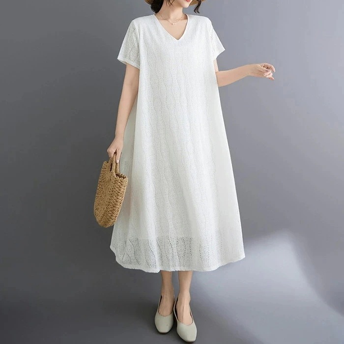 【20点セット】ワンピース レディース ロングワンピース 夏 半袖 ロングワンピ 総レース 裏地あり ドレス Vネック ワンピ Aライン きれいめ ポケット付き ミモレ丈 ゆったり 柔らか 大きいサイ