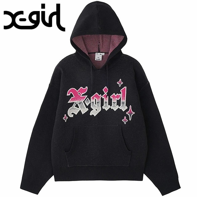 グラディエントロゴ ジャガードニットフーディー [105244015009] GRADIENT LOGO JACQUARD KNIT HOODIE レディース トップス プルオーバーニット BLACK