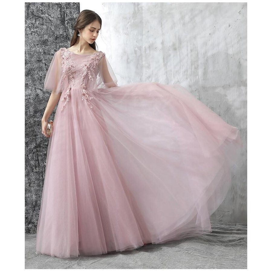 パーディードレス ロングドレス フレア袖 上品 ウエディングドレス お姫様ドレス ステージ衣装 プリ