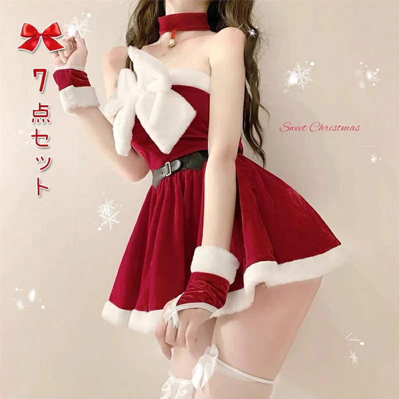クリスマス リボン トップス ミニスカート ストッキング サンタランジェリー サンタコスプレ サンタクロース セクシー ベビードール コスチューム サンタ衣装 勝負下着 レッド 女性 大人 可愛い エ