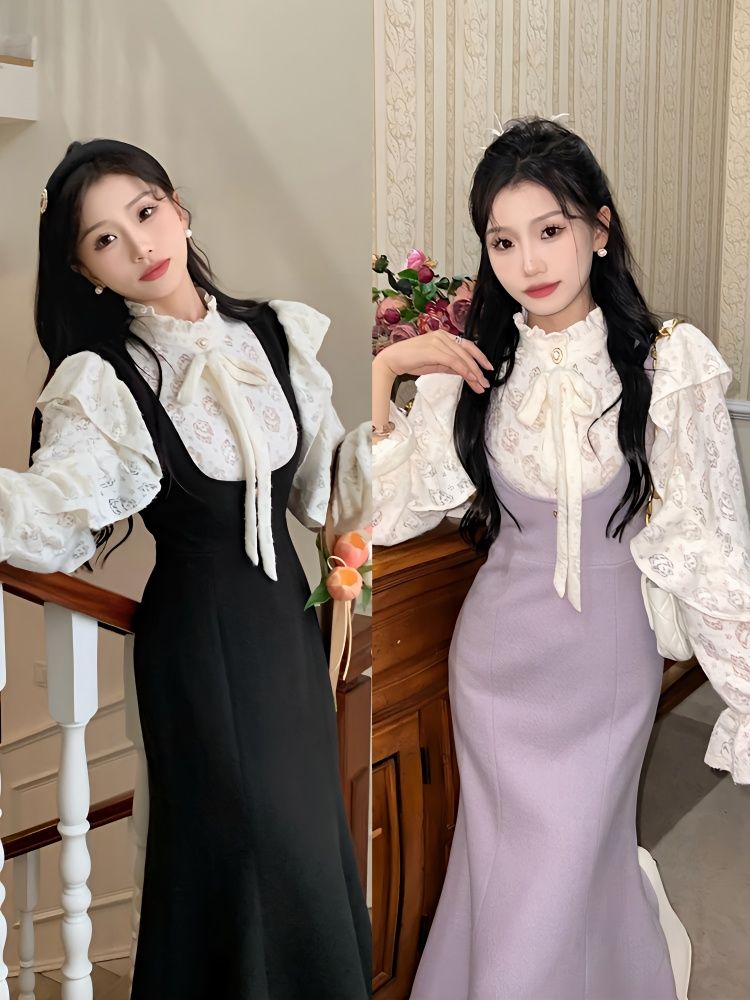 シャツ フィッシュテールスカート レディース 秋 新作 二点セット 着痩せ