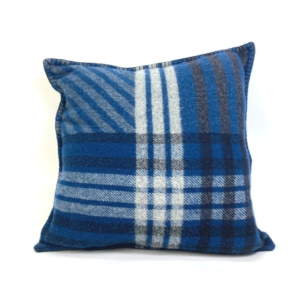 クッション チェック エスカパード インテリア 枕 ピロー ウール ネイビー