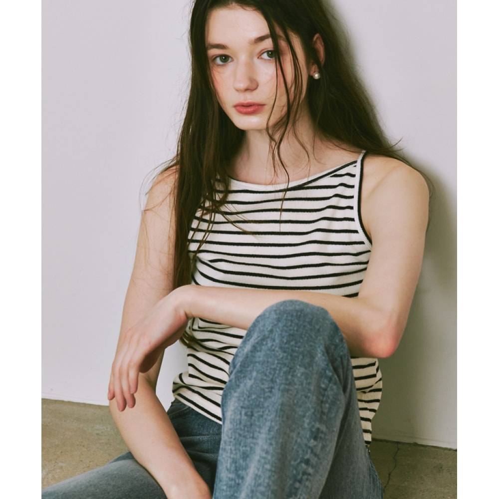 RONRON 5/19 配送 BOATNECK SLEEVELESS BLACK STRIPE