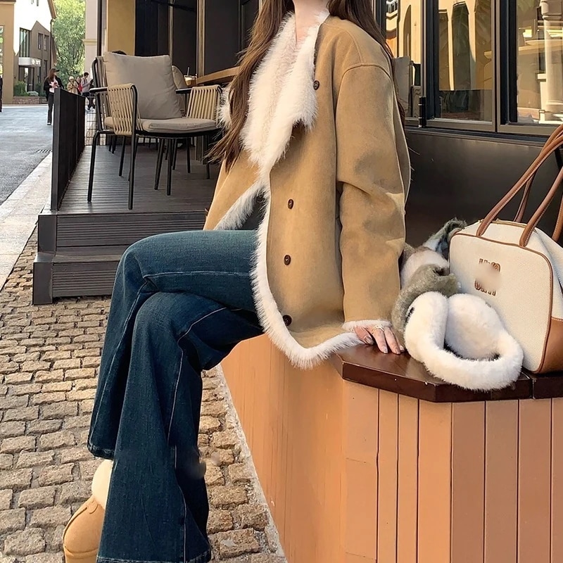 新色入荷【3日出荷】 フェイクファーコート 韓国風 ファーコート 2026 秋冬 新作 スエード調 毛皮 一体 コート