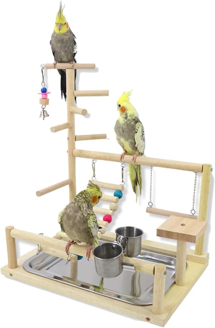 オカメインコ おもちゃ バードトイ アスレチック ブランコ とまり木 多機能 鳥ジム(ウッド)