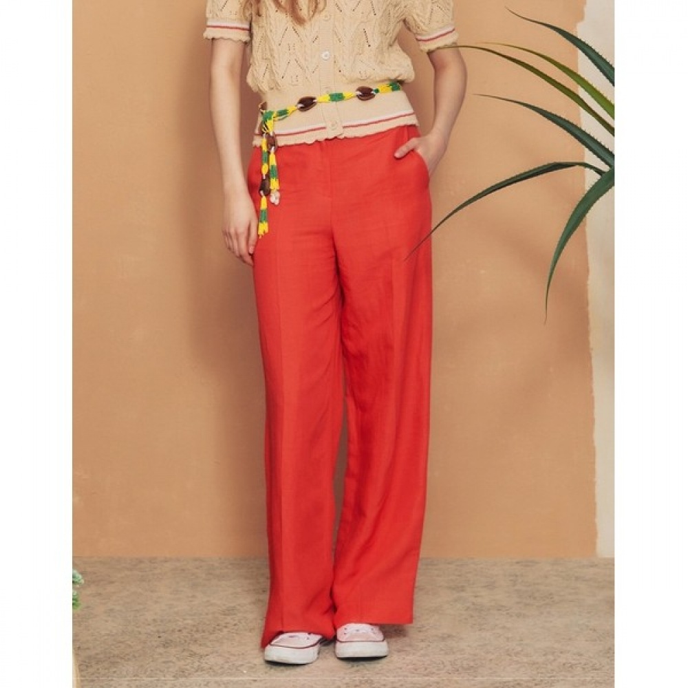 (ヘッジズレディース) 24SS ピンクリネンブレンドワイドバンディングスラックス HSPA4B392P2