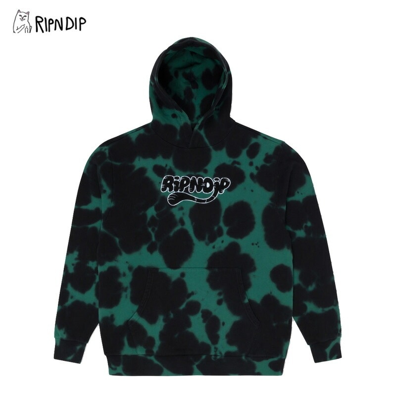 リップンディップ Ripntail HoodieGreen Black Tie Dye スウェット フード プルオーバー パーカー 男性用 メンズ