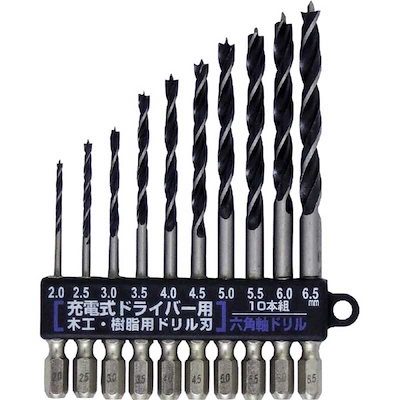 他サイト： コンヨ SUN UP 木工・樹脂用 六角軸ドリル10PC 23437の商品画像