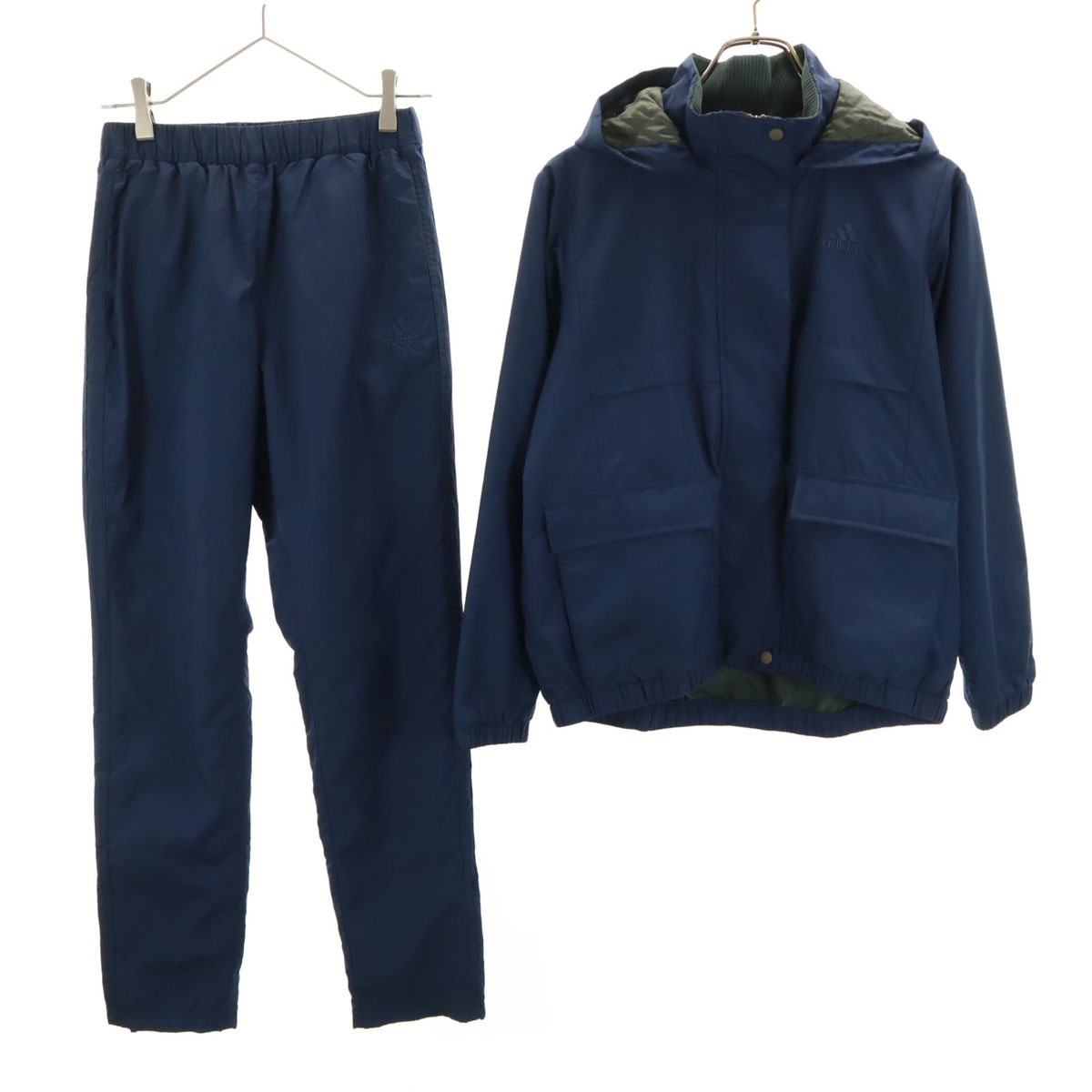 フード付き ウインドブレーカー 上下セットアップ S ネイビー トレーニング トリコット裏地 レディース 古着