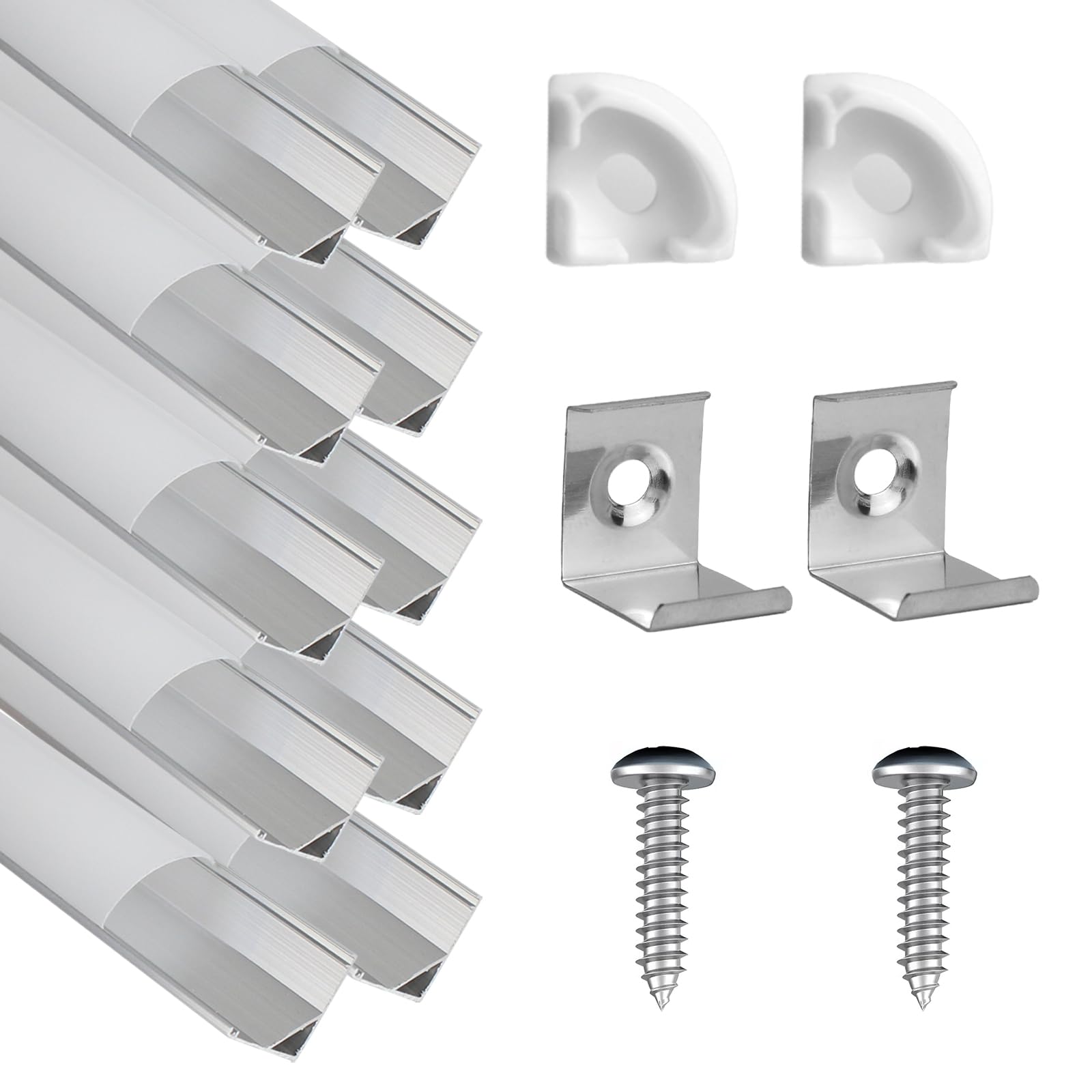 10-パック LEDストリップチャンネル V字型（3.3フィート 1メートル） ミルキーホワイトカバーレンズ付き ，コネクターと取り付けキット付き，簡単カットとインストールカーブレンズプロファイル