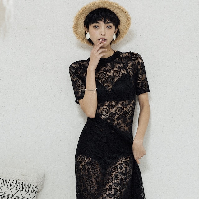 水着 ワンピース 体型カバー レディース 大きいサイズ レース シースルー セクシー パレオ付 黒 ビーチ 海