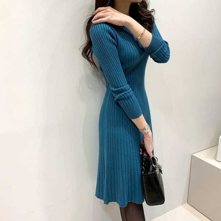 レディース スカート ワンピース ニット セーター プルオーバー ニットワンピ ニットスカート ミニスカート ミニ 膝上 長袖 ラウンドネック Aライン ハイウエスト かわいい 大人可愛い きれいめ