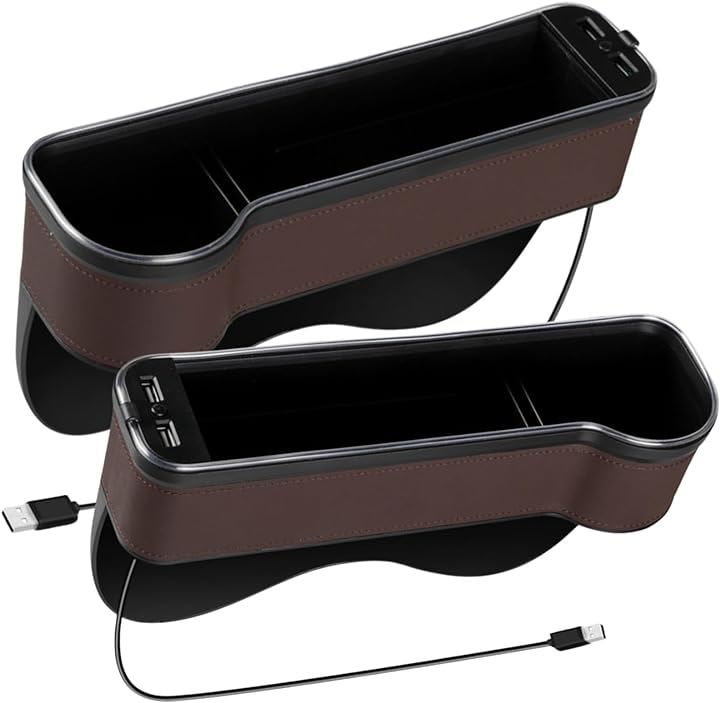 車 隙間 すきま 収納 シート サイドポケット コンソールボックス 多機能 USB ライト 運転席 助手席 2個(ブラウン)