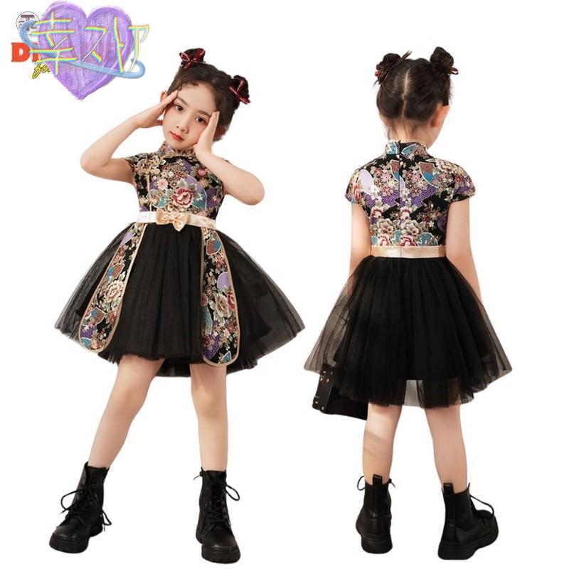 キッズダンス ドレス ワンピース 女の子 刺繍 ドレス 子供服 女の子 チアガール ダンス 衣装 ヒップホップ キッズ ダンス 衣装 和風 ドレス ワンピース ステージ