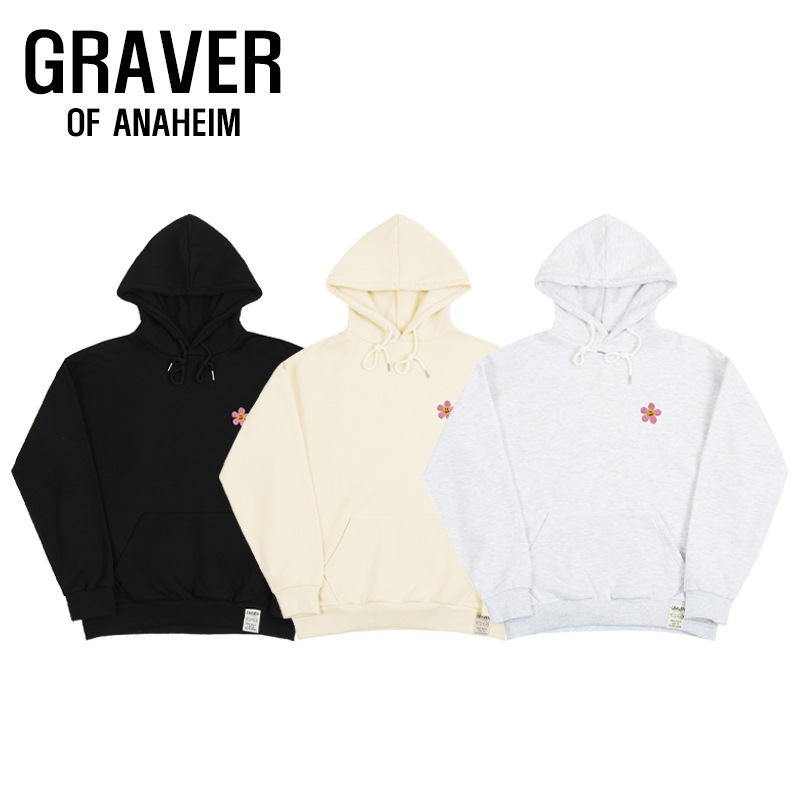 [UNISEX]Pink flower smile embroidery hoodie_3color 6,600円