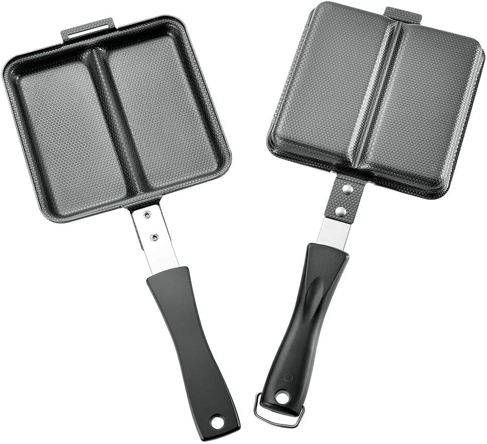 下村企販 1度に2種類焼ける ホットサンドメーカー 日本製 直火・IH対応 食パン1枚でも焼ける カット不要 1/2サイズ しっかり挟める ロック付き 両 食 お弁当作り 鉄製 燕三条 38266