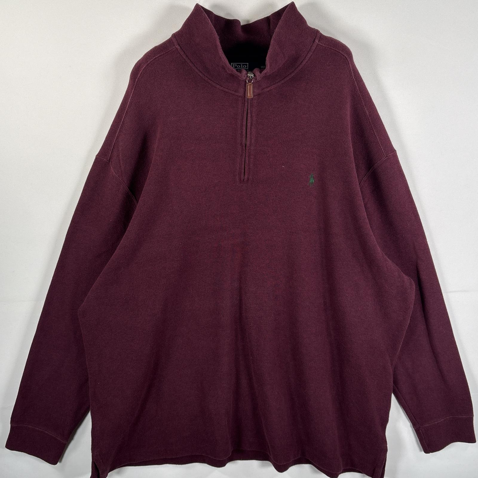 古着 90s/90年代 ポロバイラルフローレン Polo by Ralph Lauren コットンニット ハーフジップ 大きいサイズ 3XB ワインレッド メンズ
