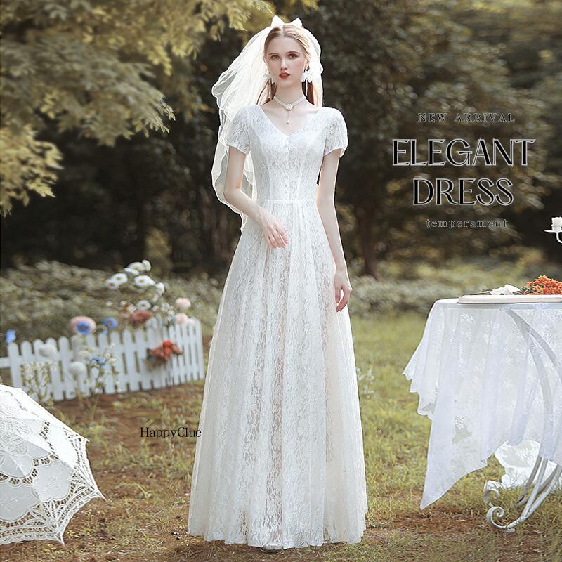 パーティードレス 白 二次会ウエディングドレス花嫁 前撮り ドレス 海外挙式 白 ワンピース レース 白ドレス ロングドレス レディース ブライダル ロング ホワイト 成人式 フォーマル 演奏会 発表