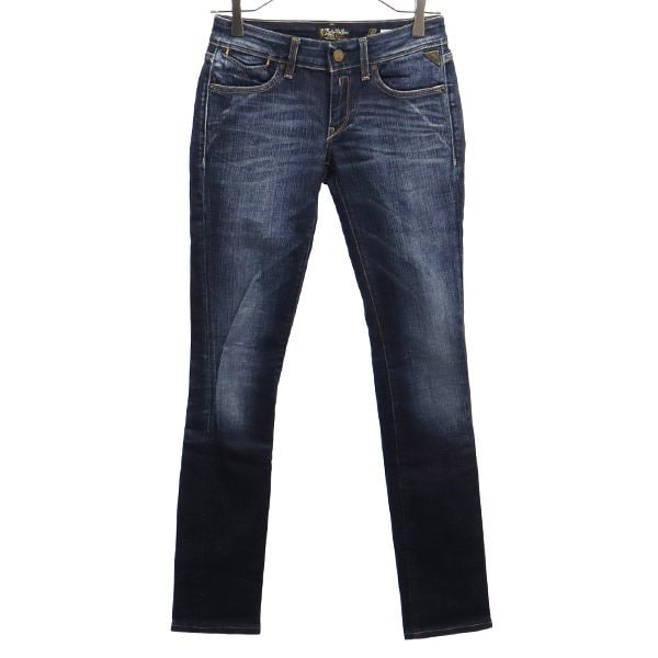 ワンポイントロゴ ストレートデニムパンツ W25 ブルー ジーパン レディース