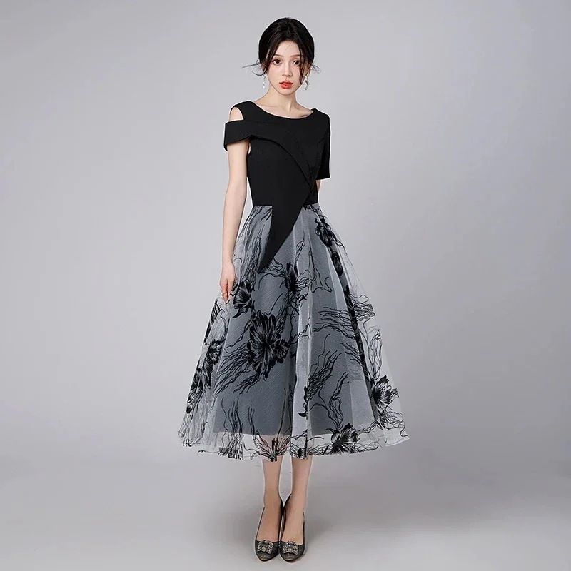 レース イブニングドレス 半袖 小柄 ワンピース パーティードレス キャバ 着痩せ 大人 同窓会 披露宴 卒業式 結婚式 演奏会 ウェディング 二次会 発表会