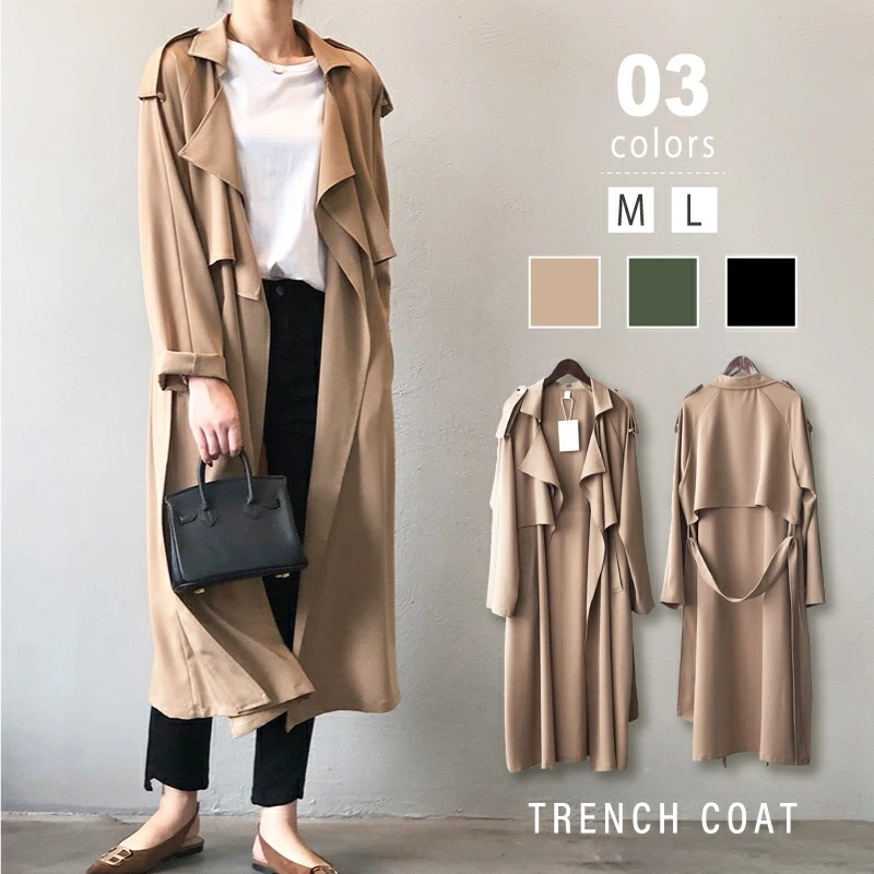 【迅速な出荷】トレンチコート レディース 春 スプリングコート ロング 薄手 アウター ロングコート ライトアウター 春秋 ナチュラル 春物 きれいめ ジャケット コート 大