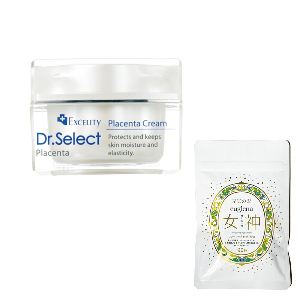 お得セットユーグレナ女神90粒＋プラセンタ　クリーム 30g　正規品　Dr.Select