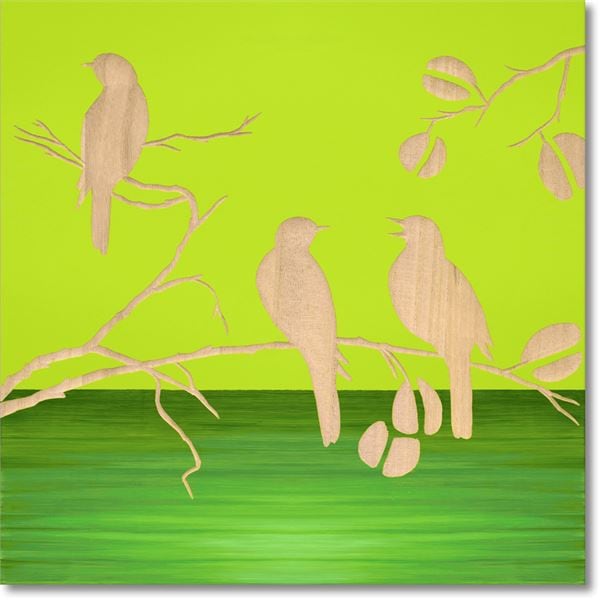 ユーパワー ウッドスカルプチャーアート 40x40cm 「スリー バード2」GR+NP