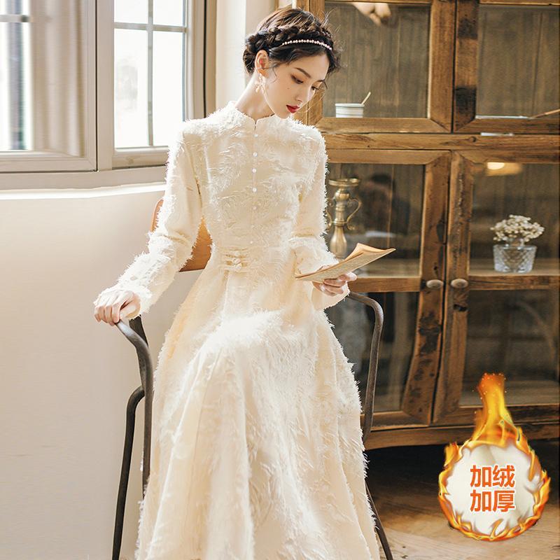 [仲間と肥厚]風レトロドレス長袖妖精スカートロング超妖精インナースカート痩身 6248