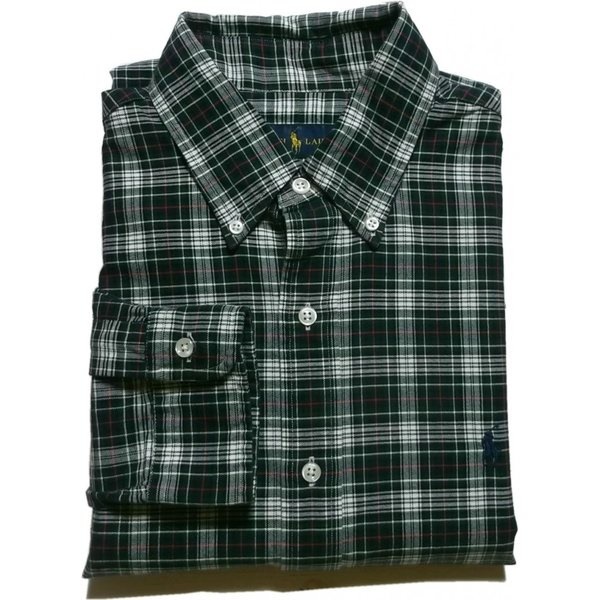 長袖 ワンポイント ボタンダウンシャツ チェック グリーン PR2-169