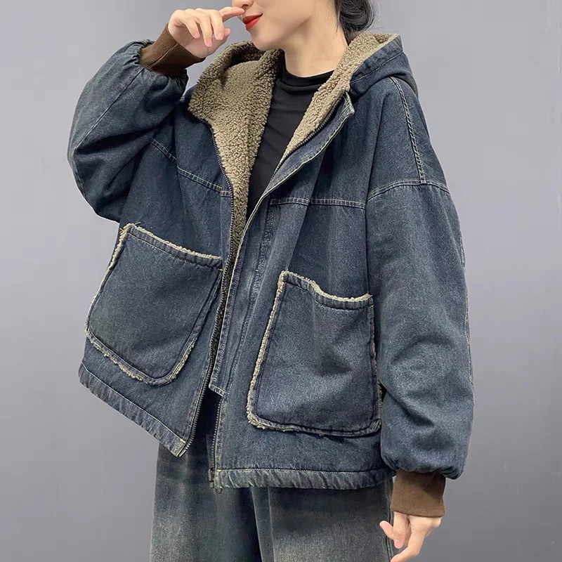 カウボーイ綿服女202冬のレトロな古い帽子のカウボーイコート女百合厚粒綿服
