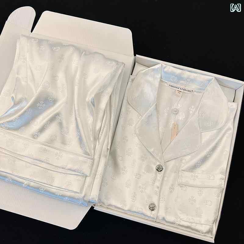 シルク　パジャマ　レディース 冷感 パジャマ レディース春秋 長袖 ズボン ハイエンド ジャカード シルク ホームウェア スーツ