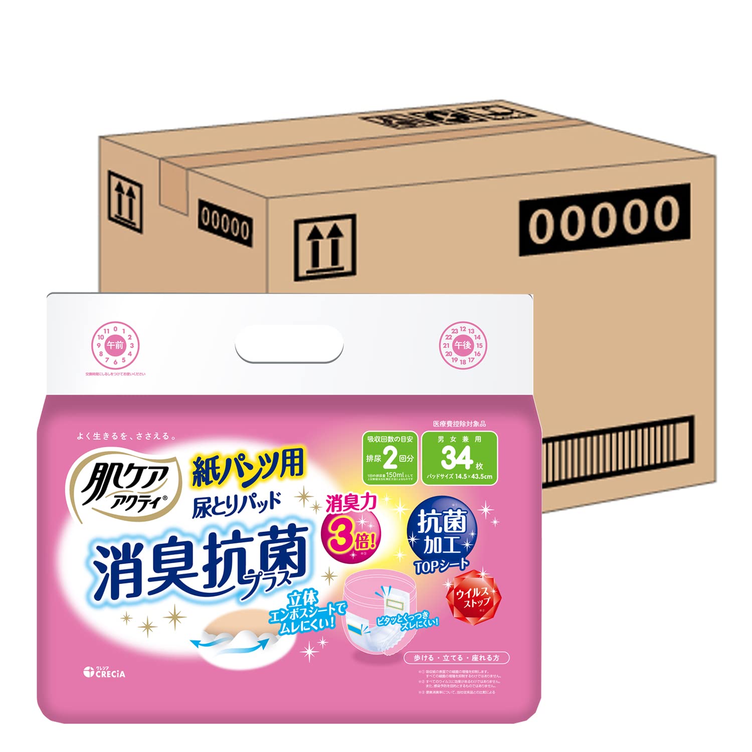 【ケース販売】 肌ケア アクティ 大人用おむつ 紙パンツ用 尿とりパッド 2回分吸収 34枚 ×6パック入り