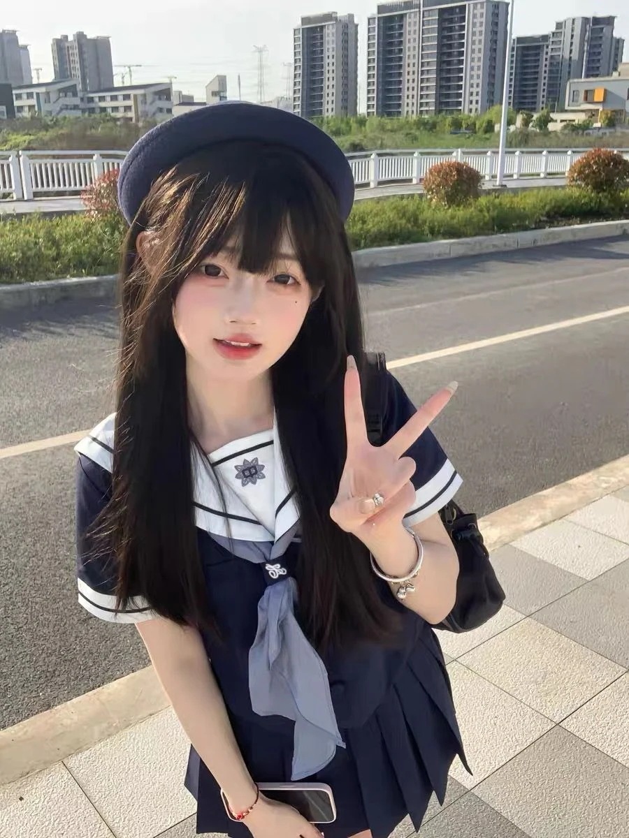 ロリータ 夏 jk制服 日系 セーラー服セット アカデミック 半袖シャツ やせて見える プリーツスカート 2点セット ロールプレイング