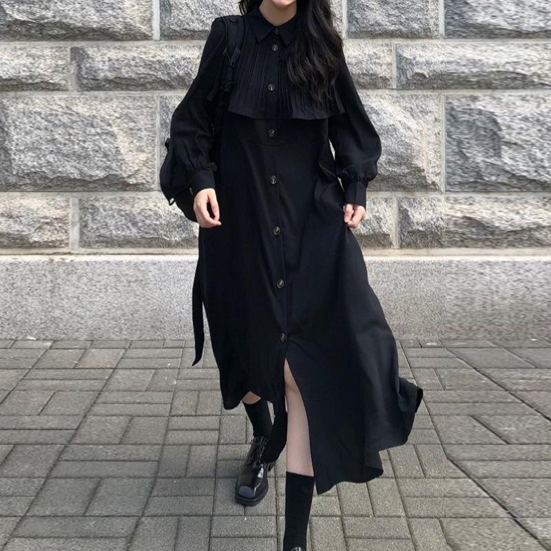 女性の長袖ドレスブラックカジュアルシンプルシングルブレストファッションロングドレス春新しいラージサイズパーソナリティファッショントレンドレディースドレス多目的カジュアルシンプル 5,579円