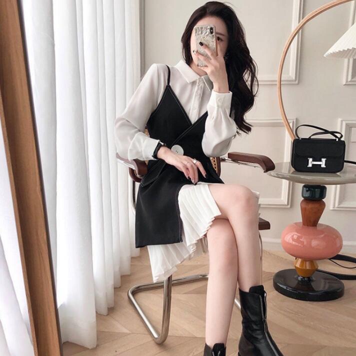 ワンピース セットアップ レディース シャツワンピース 夏 秋 キャミソールワンピース インナー 長袖 膝丈 2点セット おしゃれ 20代 30代 40代 ゆったり 6,410円