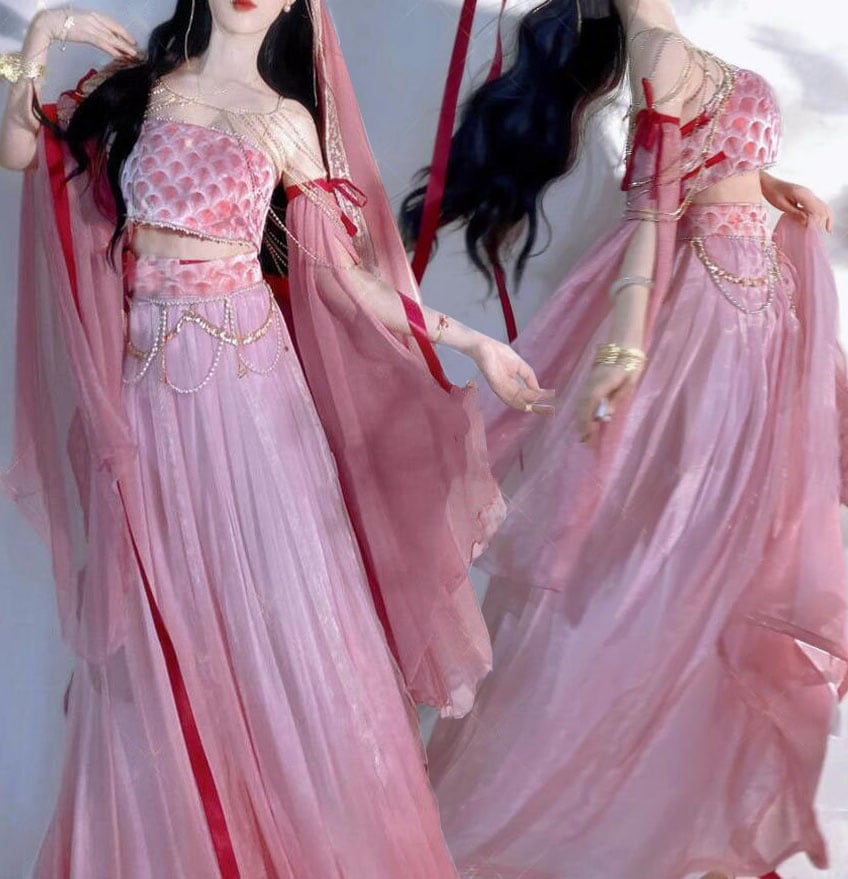 中華コスプレ衣装 人魚姫 全身コスチューム チャイナ 民族 エスニック 宮廷 古典ダンス衣装 中華風 アラビアン衣装 飛天 天女 飄々 ダンス 衣装 古代 宮廷踊り ダンス衣裳 姫様 人魚 プリンセス