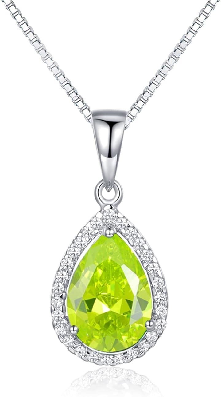 女性 ネックレス ペンダント 水滴がたれるスタイル 誕生石 シルバー 925 40+5cm チェーン レディース 誕生日( 8月 誕生石 ペリドット)