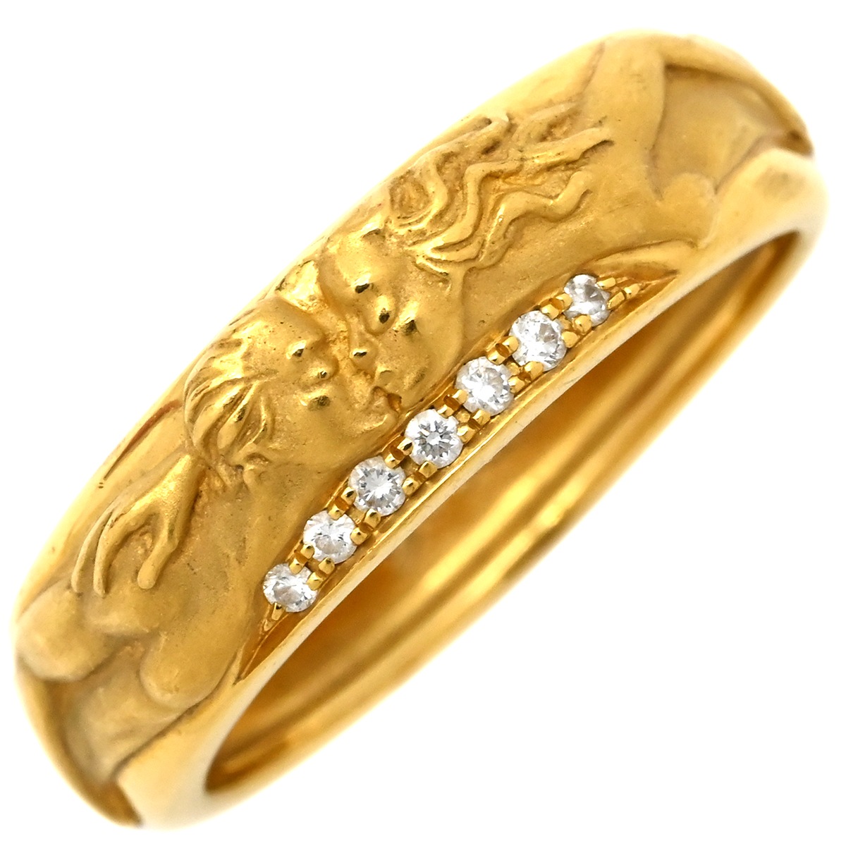 カレライカレラ リング 指輪 彫刻モチーフリング イエローゴールド ＃61 750YG 18金 ダイヤ 20号【中古】