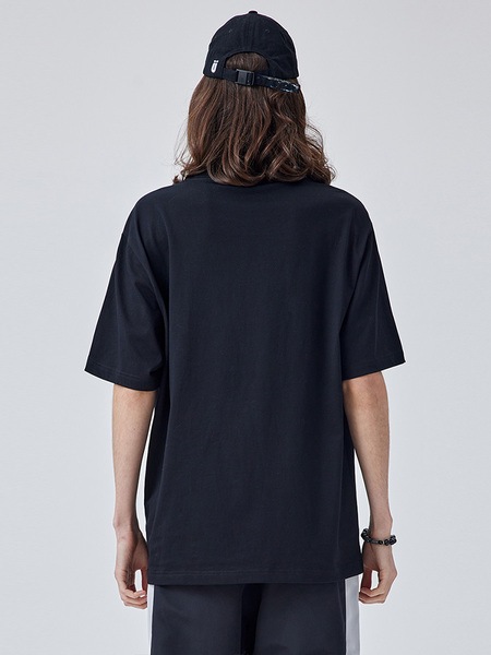 トレンドブランド ラウンドネック ブラック オフショルダー 半袖 Tシャツ