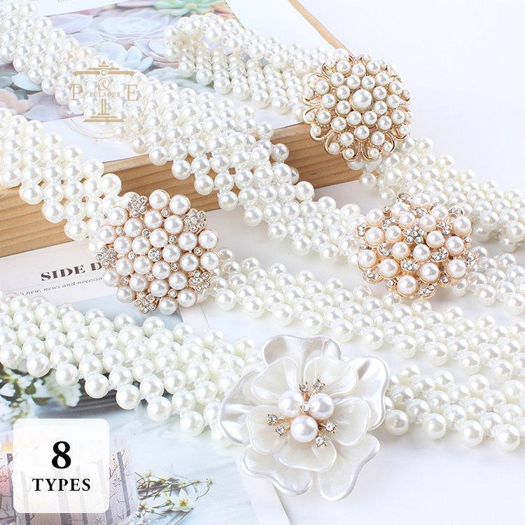 ベルト 小物 コーディネート レディース ウエスト パール ビジュー 華やか