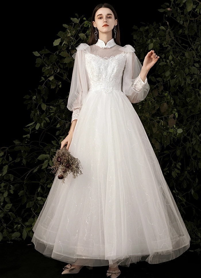 【即日発送】【赤字覚悟】ウェディングドレス 長袖 Aラインドレス 結婚式 ロングドレス 演奏会 パーティードレス 花嫁 ウエディングドレス 二次会 大きいサイズ お呼ばれ ブライダル エンパイア ワン