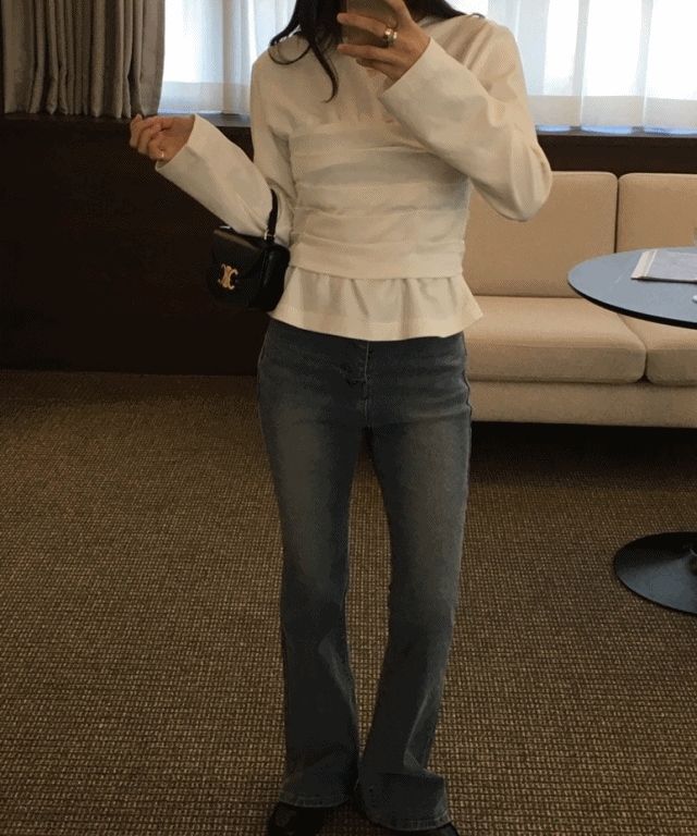 ピュアシャーリングTシャツ アイボリーブラック [長袖Tシャツ/ピューター/シャーリング/イあなたTシャツ/冬のコーディネート/秋のコーディネート/大学生/カジュアル/会社員 /週末ルック / セレモ