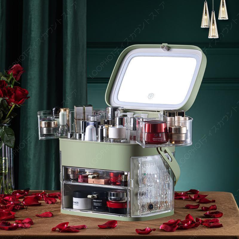 メイクボックス コスメボックス led鏡付き 化粧品収納 多機能 持ち運び 小物入れ 防塵 防水 美容 大容量 卓上収納 アクセサリー プレゼント-54