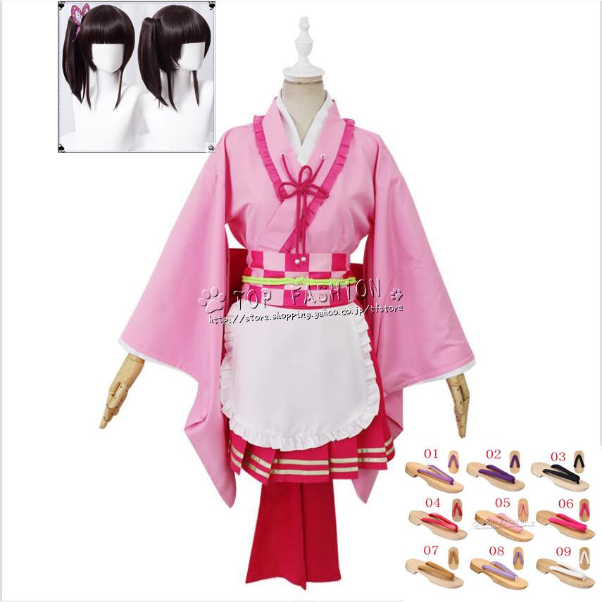 人気商品再入荷N0.1 風 栗花落カナヲ メイド服 コスプレ衣装 ウィッグ 靴 cosplay アニメ ゲーム コスチューム パーティーグッズ ハロウィン仮装