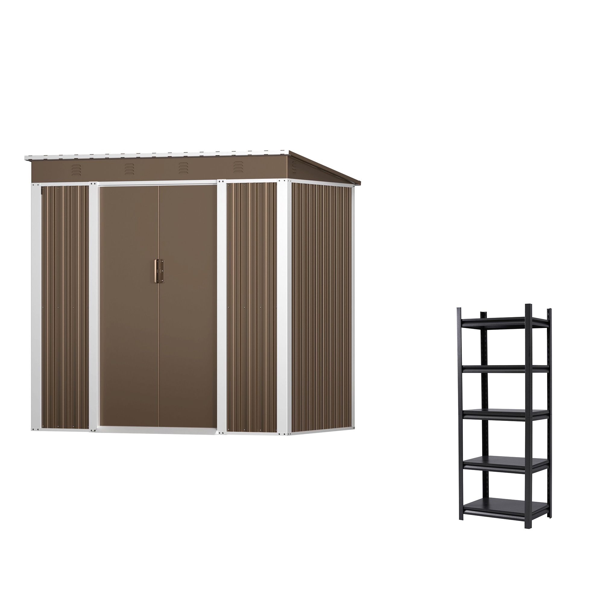 【国内出荷】【2025年新仕様】【収納棚付き】物置 屋外 スチール 倉庫 戸外収納庫 幅192*奥行き125*高185 物置き おしゃれ 大型 収納庫 屋外物置 防さび ベランダ 防水 ドア 引戸 ス
