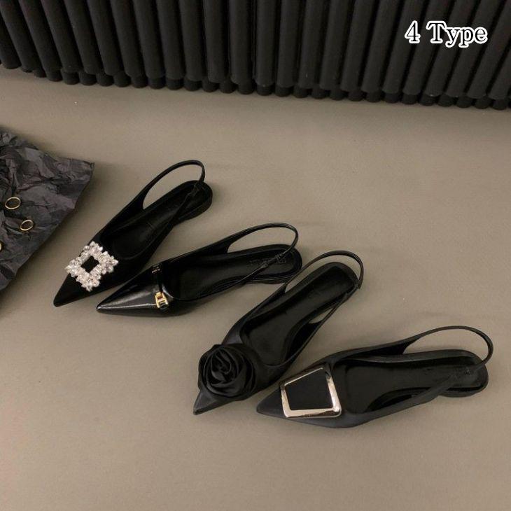 【期間限定】ビジュー ローヒール パンプス PU ぺたんこ ストラップ ミュール 【k3-gl300】【予約販売：15-20日】60込